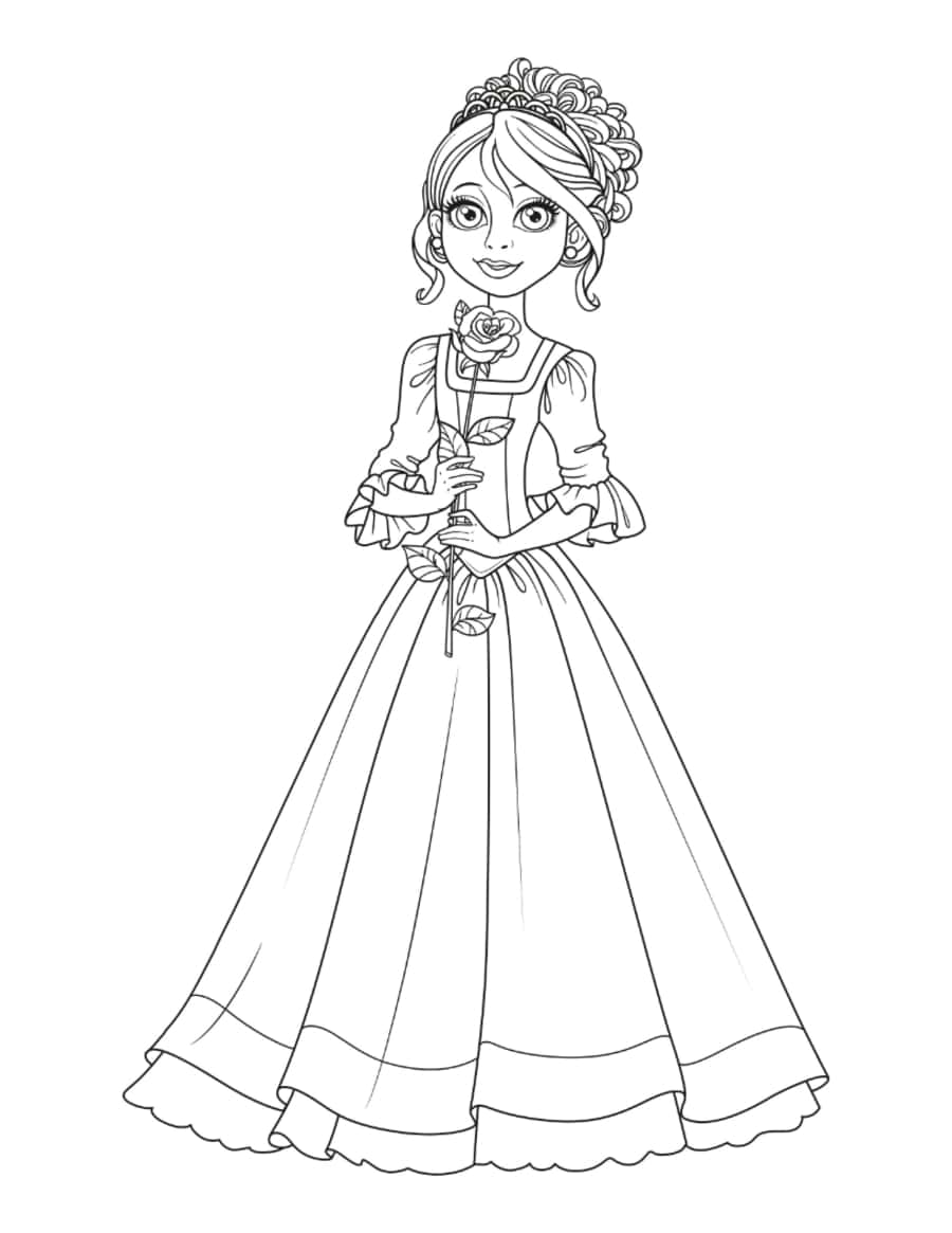 Princess Cute With Rose Tracing Worksheets Pdf Free Vectors